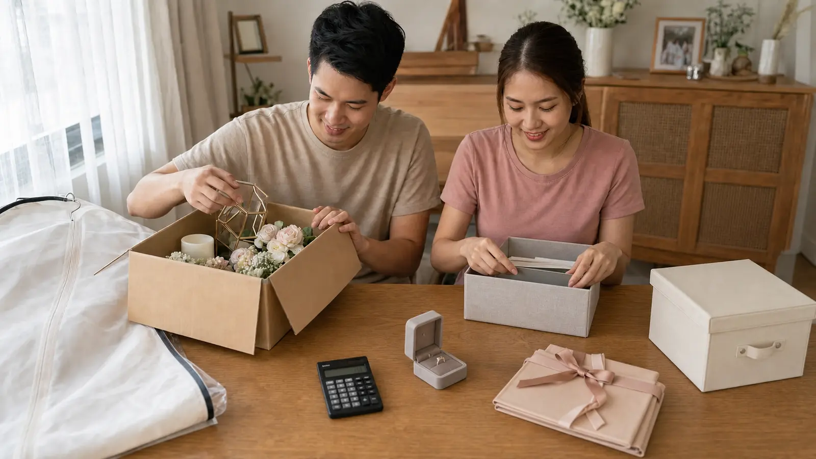 คู่ข้าวใหม่ปลามันไทยจัดของที่ระลึก กล่องแหวน ของตกแต่ง และกล่องเก็บของหลังงาน