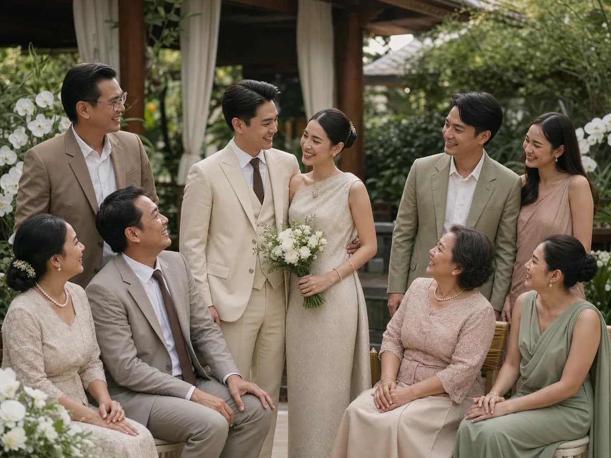 The couple standing among the handful of guests they invited to their garden wedding