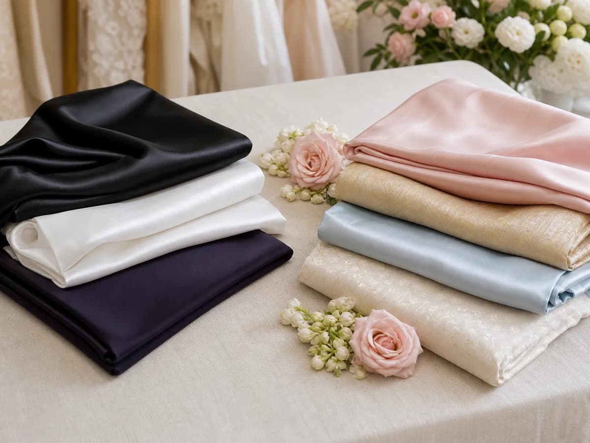 ผ้าสีดำ สีขาว และสีเข้มวางเทียบกับผ้าพาสเทลสำหรับเลือกชุดแขกงานแต่งไทย