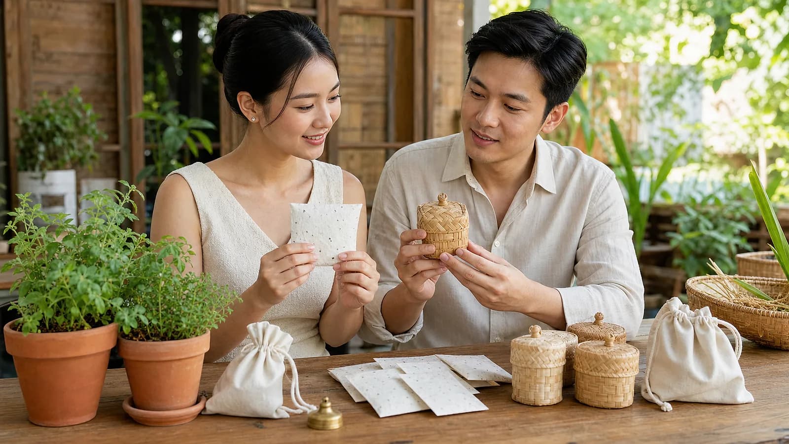 คู่รักไทยเลือกของชำร่วยรักษ์โลกจากเมล็ดพันธุ์และงานจักสาน
