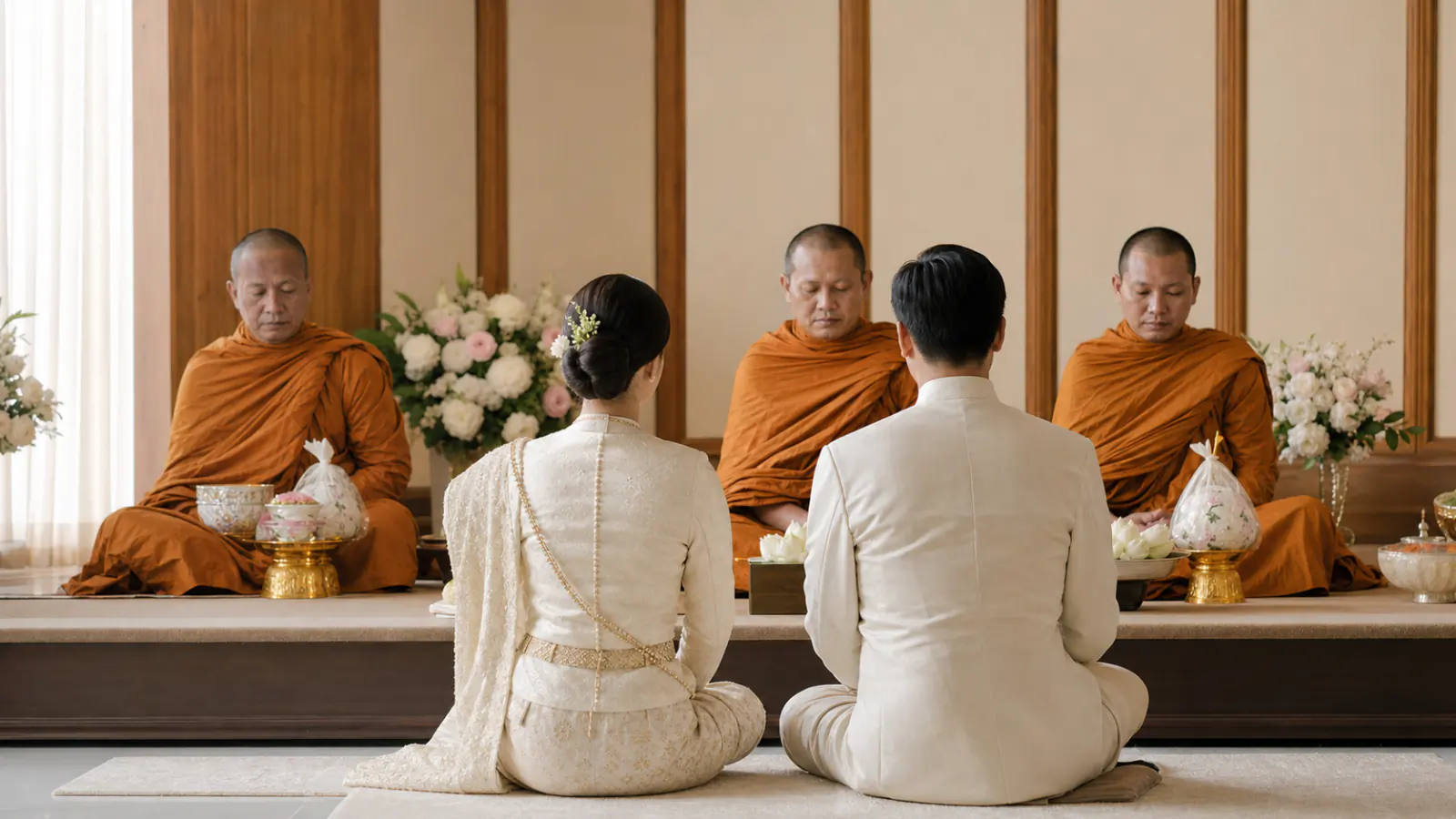 พิธีสงฆ์ในงานแต่งงานที่เงียบสงบและงดงาม