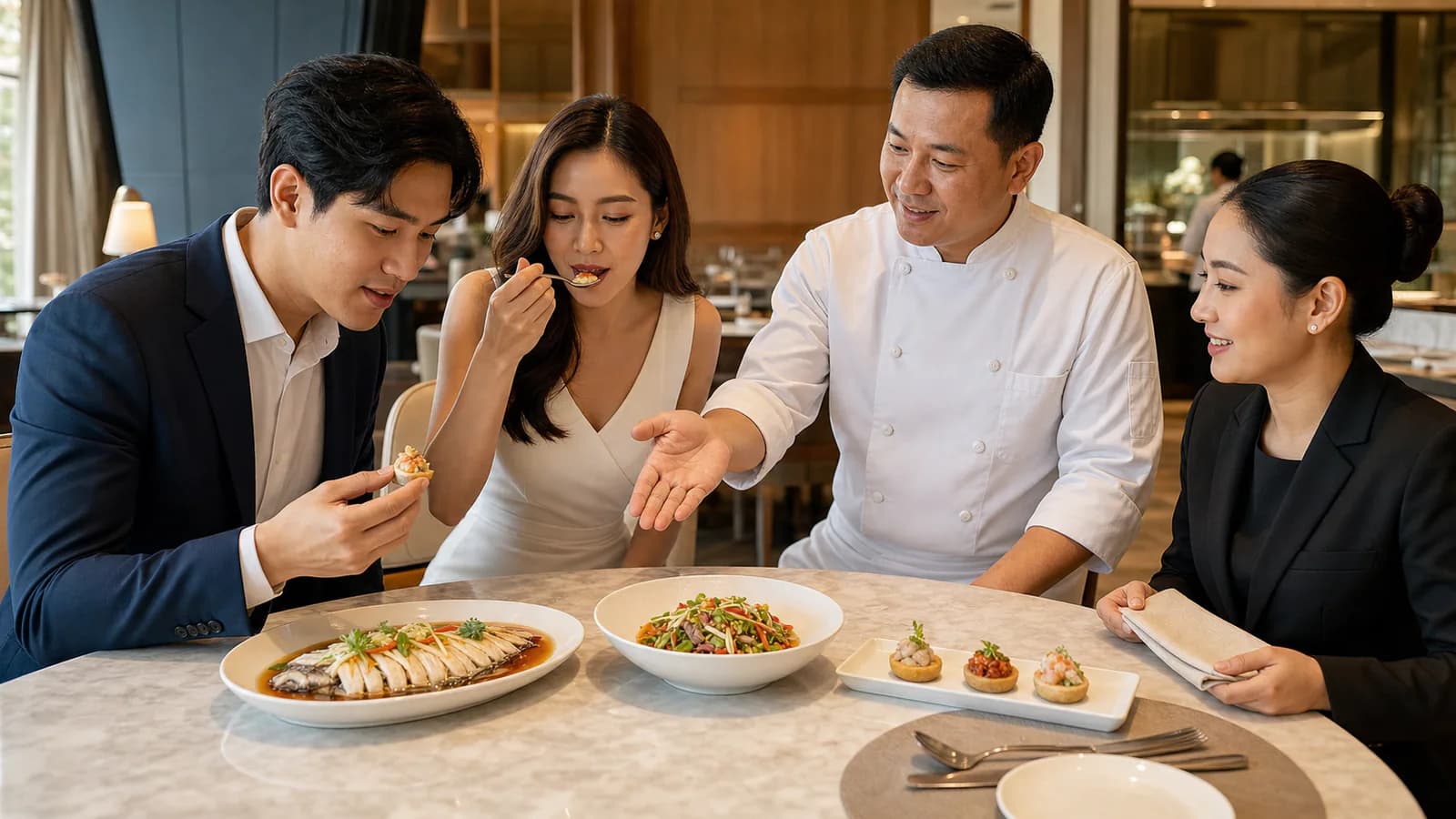 คู่รักไทยชิมเมนูจัดเลี้ยงกับเชฟและทีมบริการ